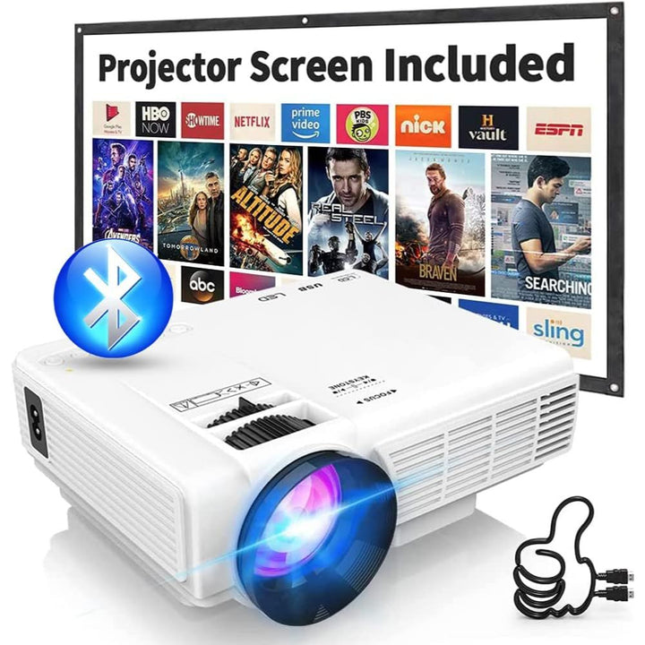 GKLPO Mini Projector 1080P with Projector Screen, 50% Zoom, Portable Outdoor Movie Projector, Compatible with TV Stick, Video Games, HDMI, USB, Smartphone