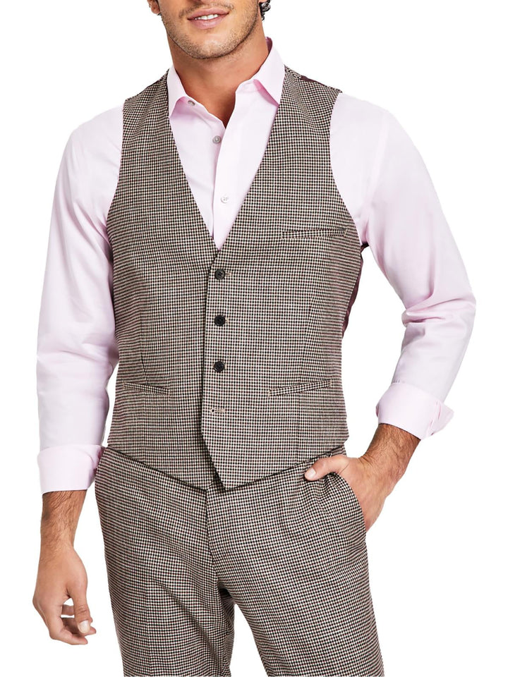 Bar III Men's Slim Fit Check Suit Separate Vest Brown