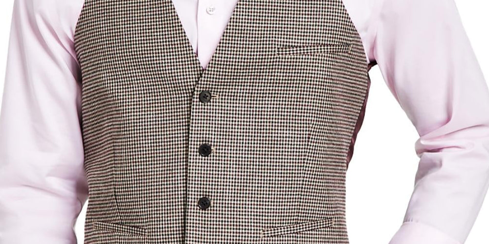 Bar III Men's Slim Fit Check Suit Separate Vest Brown