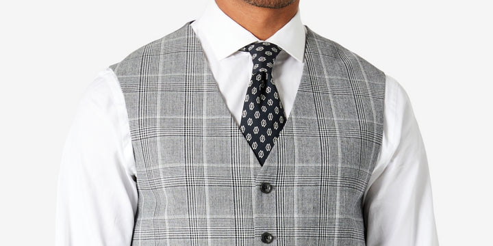 Tallia Men's Slim Fit Plaid Suit Vest Gray Size Medium