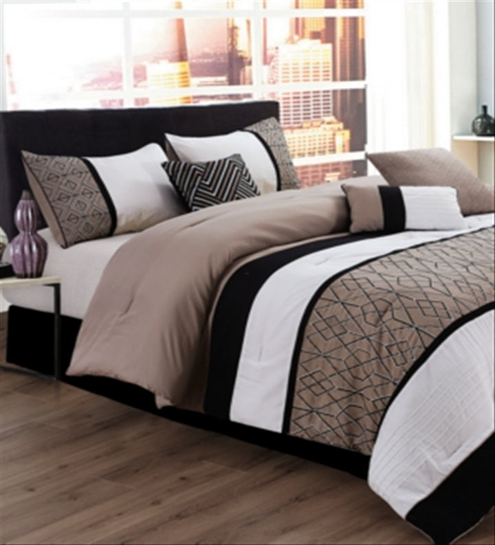 Sergio 7-Pc. Queen Comforter Set Bedding Brown/White/Black