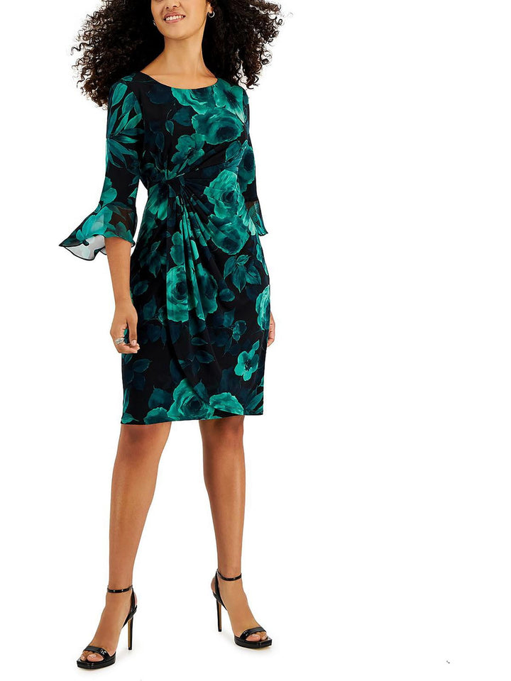 Connected Women's Printed 3/4 Sleeve Side Tab Dress Green Size 10 Petite