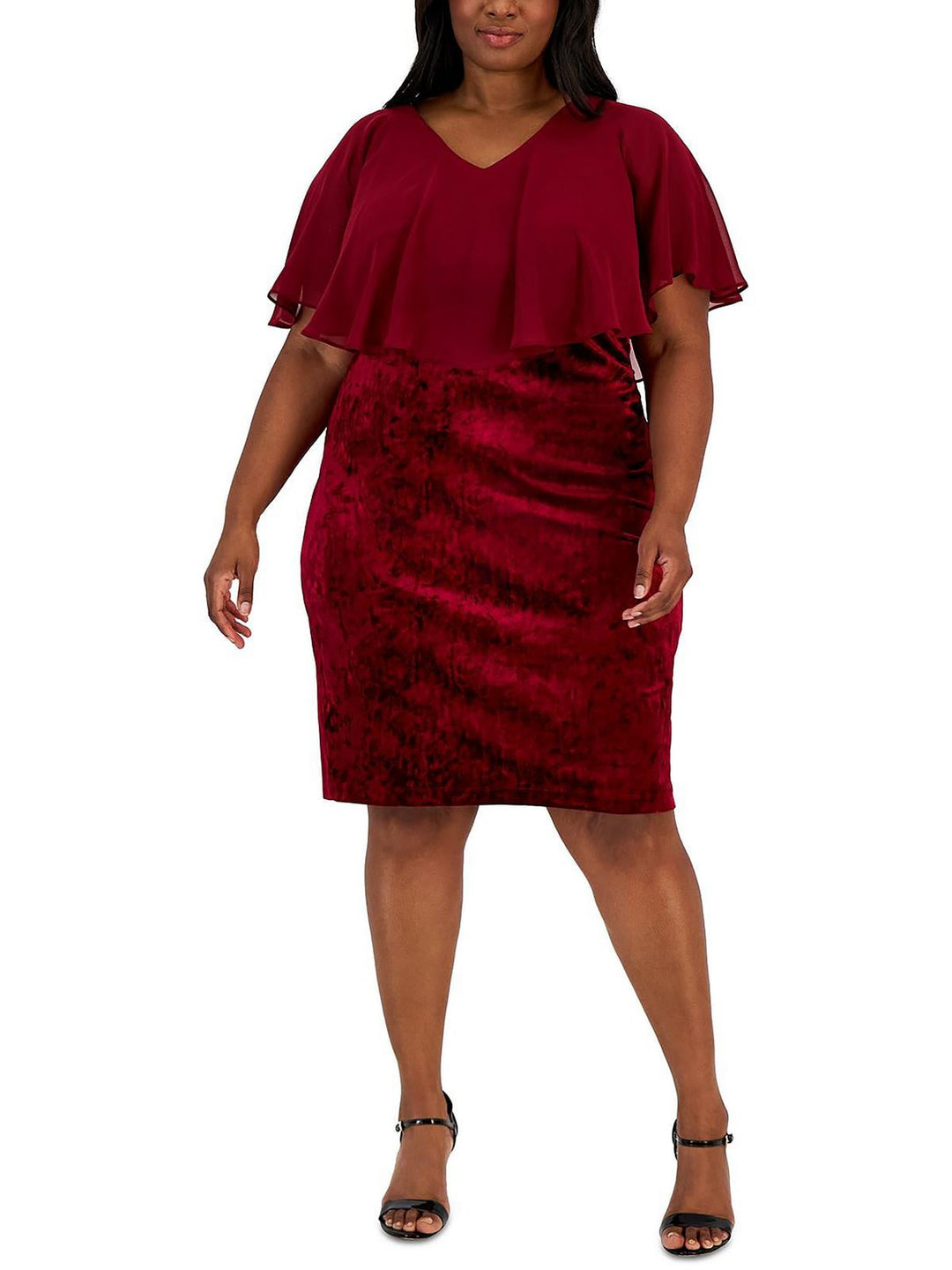 Connected Women's Popover Velvet Sheath Dress Red Size 3X