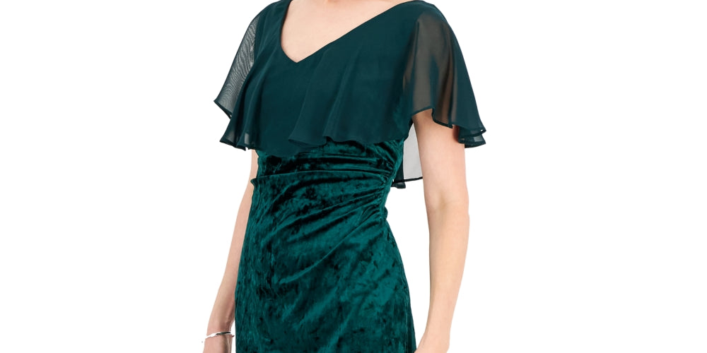 Connected Women's Velvet Chiffon Cocktail and Party Dress Green Size 6