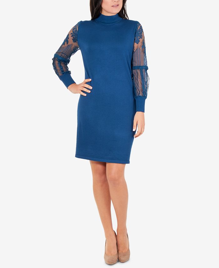 NY Collection Women's Lace Sleeve Bodycon Dress Blue Size X-Large