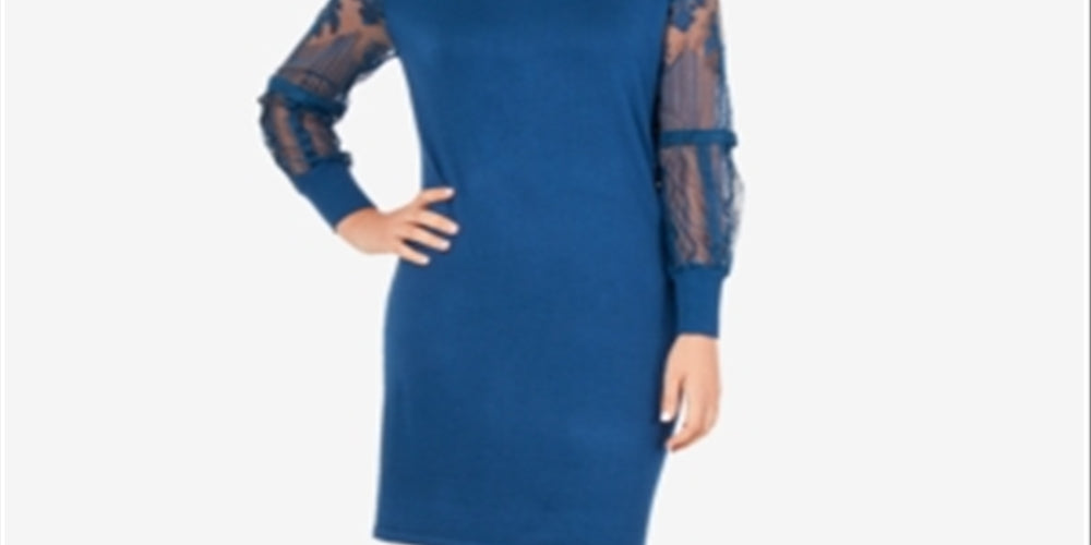 NY Collection Women's Lace Sleeve Bodycon Dress Blue Size X-Large