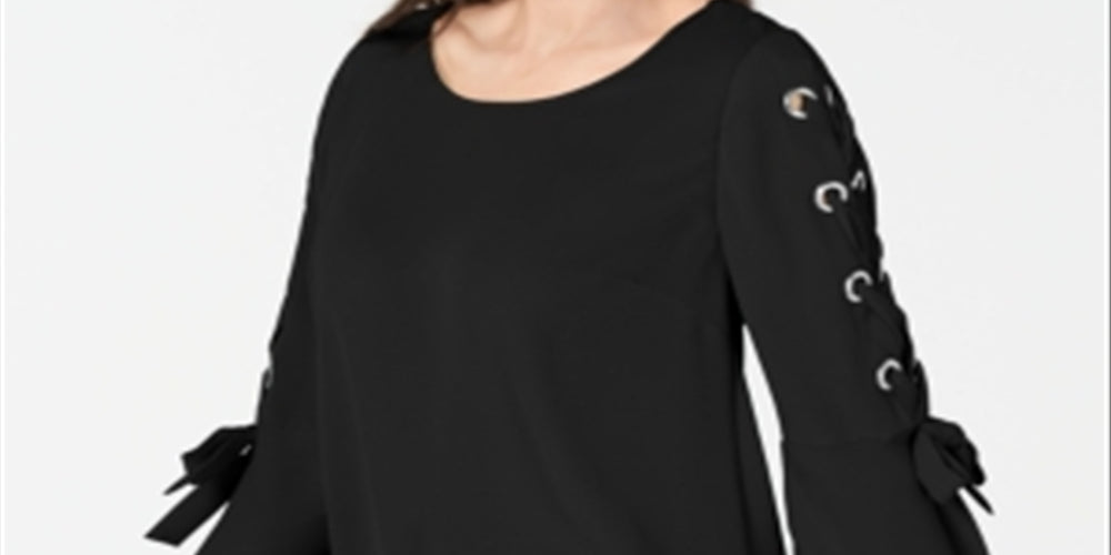 JM Collection Women's Laced Grommet Sleeve Top Black Size Large