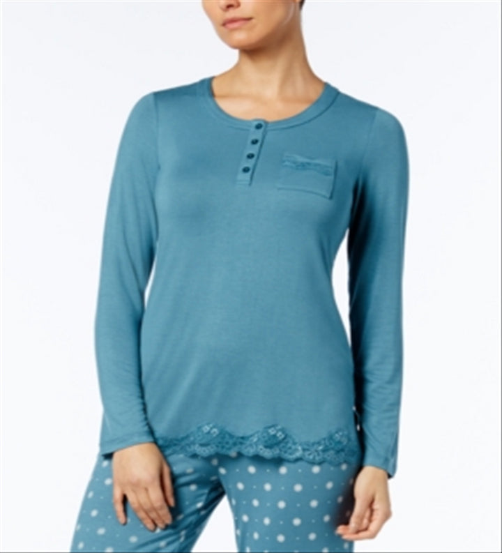 Alfani Women's Lace Trim Sleep Tunic Top Blue Size Small
