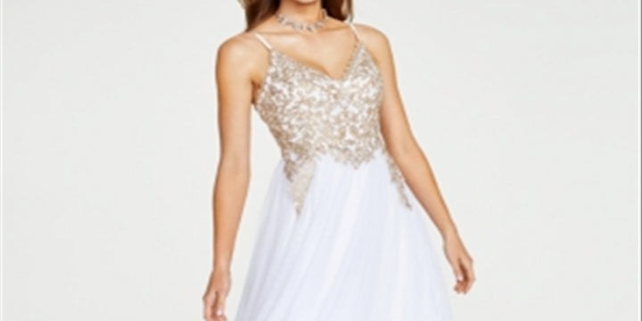 Say Yes To The Prom Women's Embellished Sheer Spaghetti Strap Sweetheart Neckline Full Length Formal Dress White Size 13