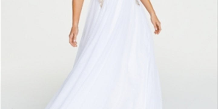 Say Yes To The Prom Women's Embellished Sheer Spaghetti Strap Sweetheart Neckline Full Length Formal Dress White Size 13