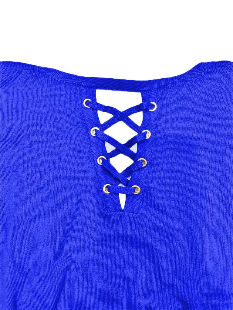 Thalia Sodi Women's Lace-Up-Back Flyaway Cardigan Blue Size Small