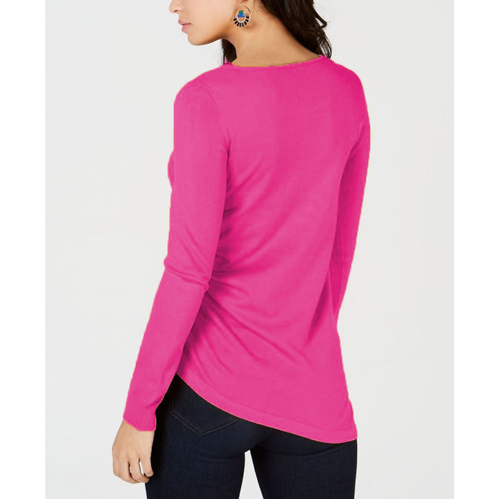 Thalia Sodi Women's Ruched Keyhole Sweater Raspberry Pink