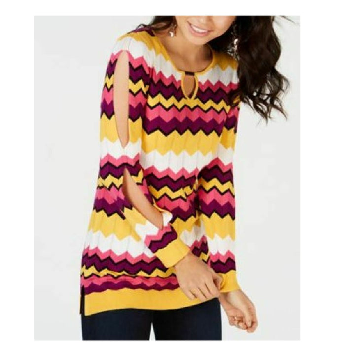 Thalia Sodi Women's Chevron Multi-Stripe Tunic Sweater Multi Size Large