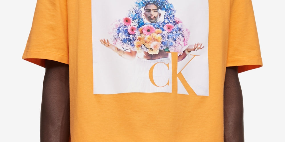 Calvin Klein Men's Relaxed Fit Pride Graphic Crewneck T Shirt Orange Size X-Small