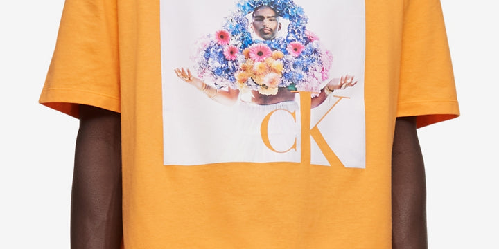 Calvin Klein Men's Relaxed Fit Pride Graphic Crewneck T Shirt Orange Size X-Small