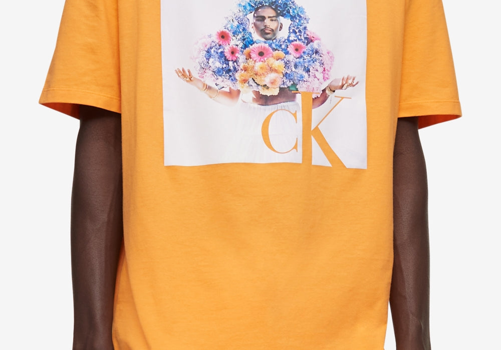 Calvin Klein Men's Relaxed Fit Pride Graphic Crewneck T-Shirt Orange