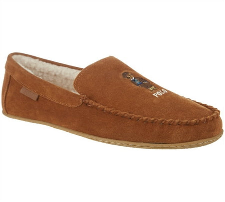 Ralph Lauren Men's Collins Bear Memory Foam Moccasin Slippers Brown