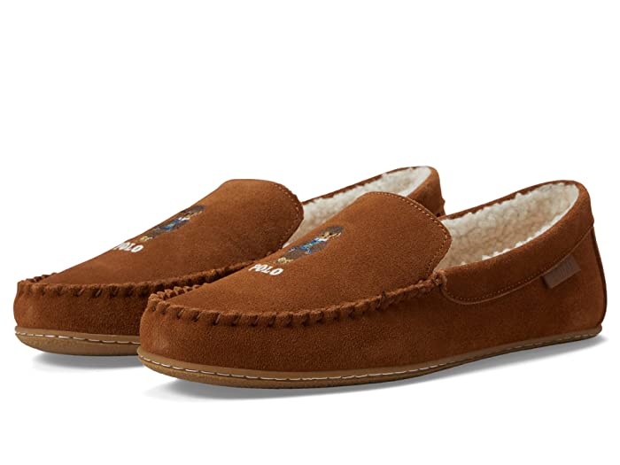 Ralph Lauren Men's Collins Bear Memory Foam Moccasin Slippers Brown