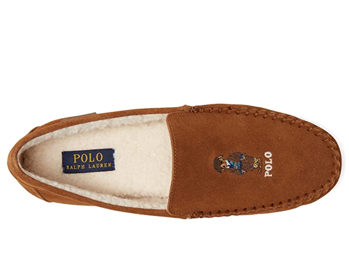 Ralph Lauren Men's Collins Bear Memory Foam Moccasin Slippers Brown