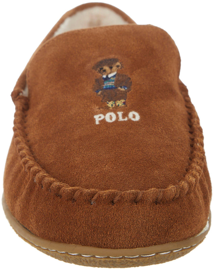 Ralph Lauren Men's Collins Bear Memory Foam Moccasin Slippers Brown