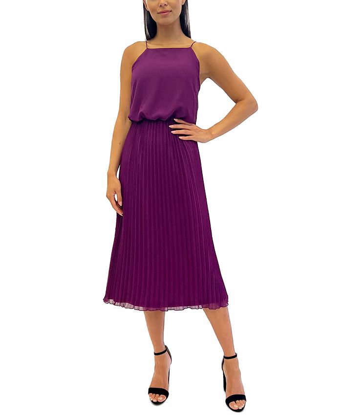 Sam Edelman Women's Plisse Sleeveless Midi Dress Purple Size 12