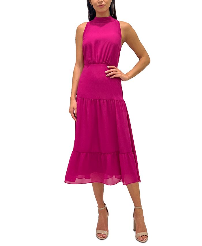 Sam Edelman Women's High Neck Sleeveless Chiffon Dress Pink Size 4