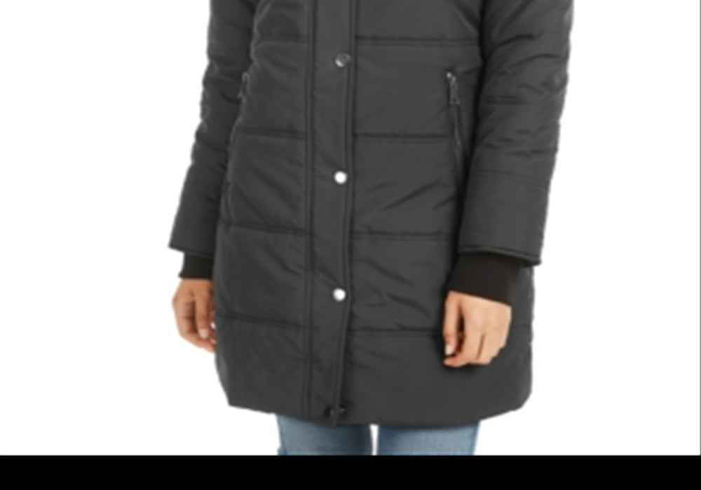 Maralyn & Me Junior's Faux Trim Hooded Puffer Coat Dark Grey Size XX-Large