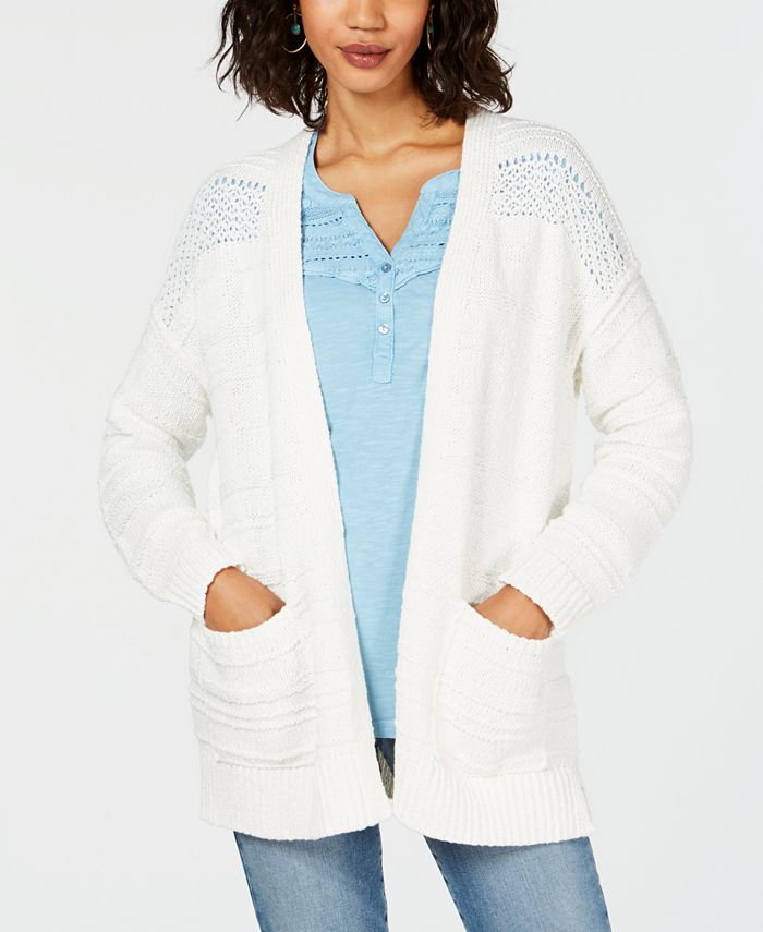 Style & Co Women's Open Front Pointelle Knit Cardigan White Size X-Large