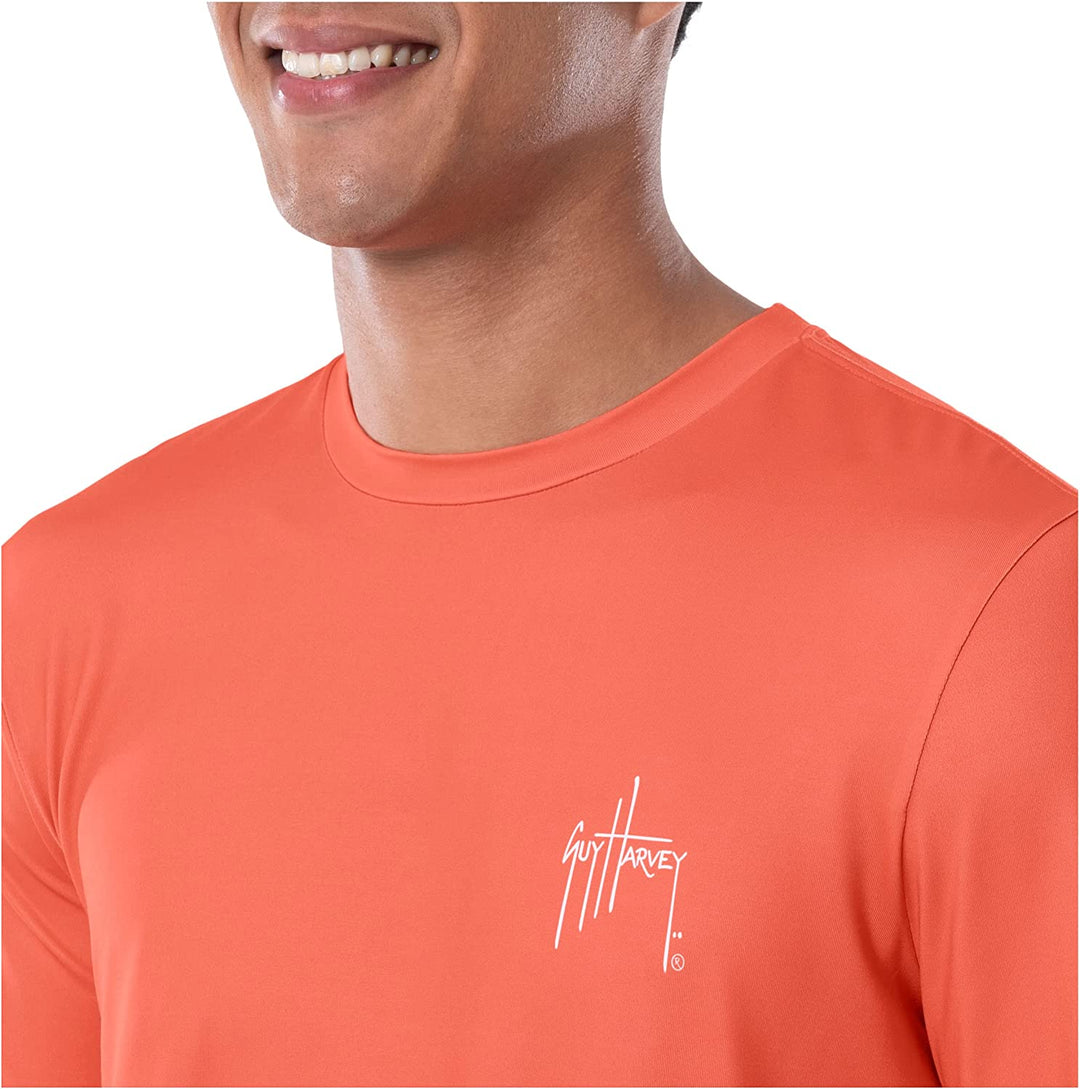 Guy Harvey Men's Moisture Wicking Upf 50 Logo Graphic Long Sleeve T-Shirt Orange Size Large