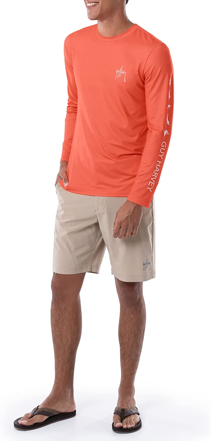 Guy Harvey Men's Moisture Wicking Upf 50 Logo Graphic Long Sleeve T-Shirt Orange Size Large