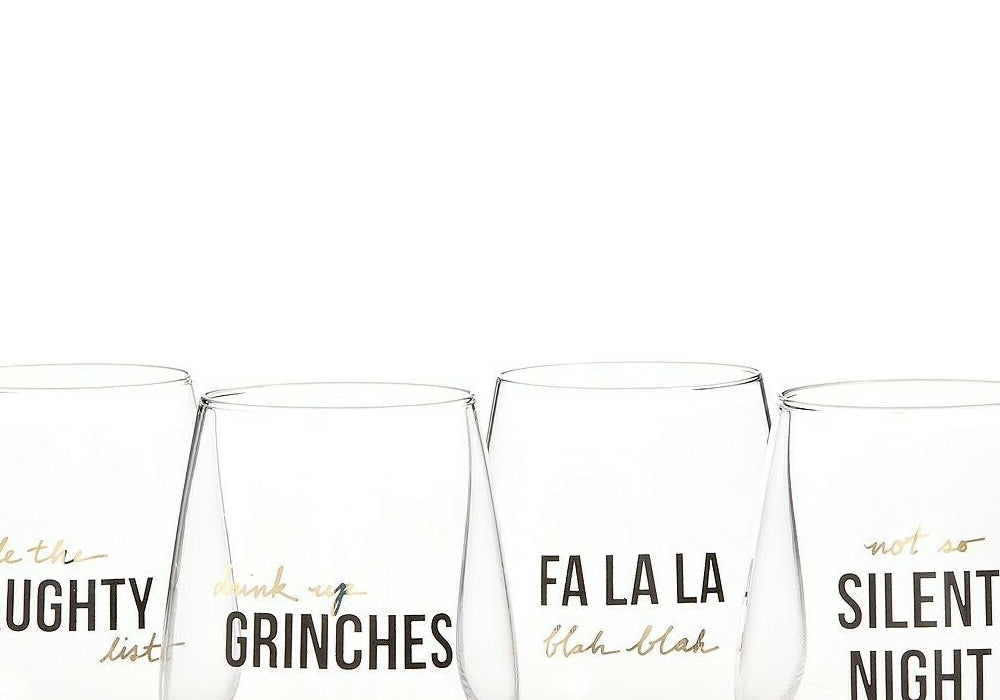 The Cellar Holiday Stemless Wine Glasses Set Of 4 - New