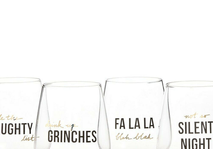 The Cellar Holiday Stemless Wine Glasses Set Of 4 - New