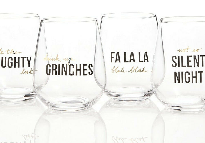 The Cellar Holiday Stemless Wine Glasses Set Of 4 - New