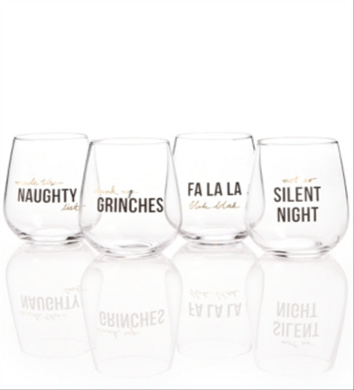 The Cellar Holiday Stemless Wine Glasses Set Of 4 - New