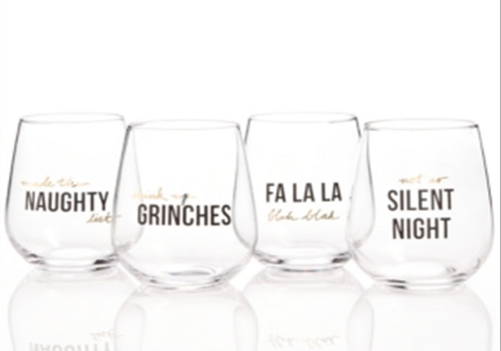 The Cellar Holiday Stemless Wine Glasses Set Of 4 - New