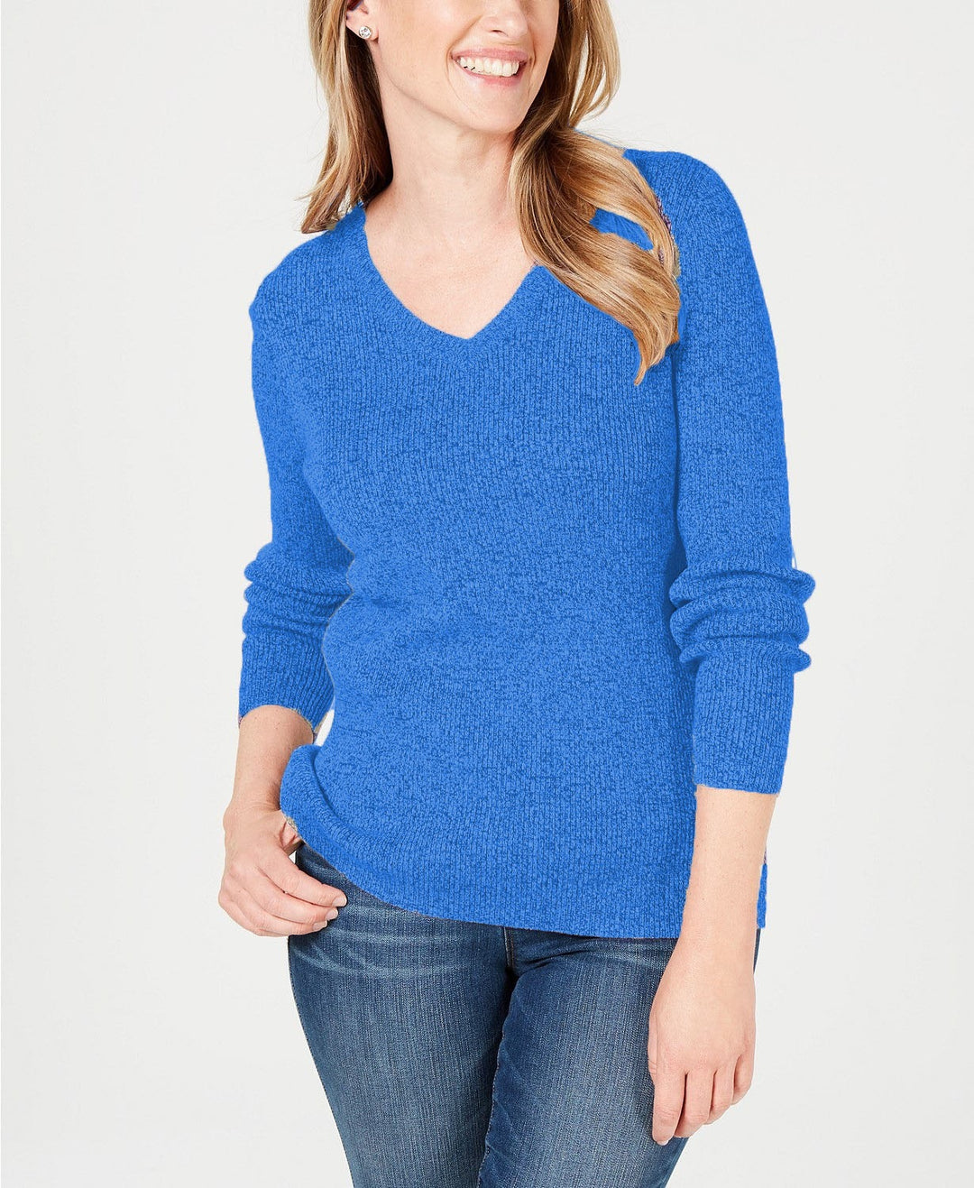 Karen Scott Women's Ribbed V-Neck Sweater Blue Size Extra Large