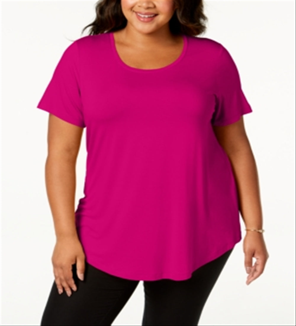 JM Collection Women's Crewneck Stretch T-Shirt Pink Size 3X