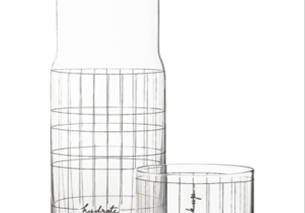 Words Gridded Carafe And Double Old-Fashioned Glass