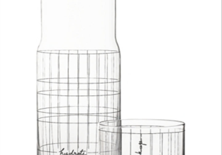 Words Gridded Carafe And Double Old-Fashioned Glass