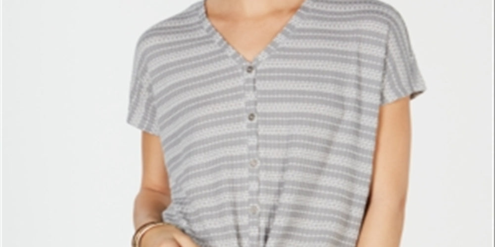 Style & Co Women's Tie Front Top Gray Size Petite X-Small