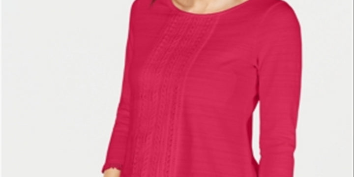 Charter Club Women's Cotton Lace Trim Top Pink Size Large