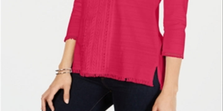 Charter Club Women's Cotton Lace Trim Top Pink Size Large