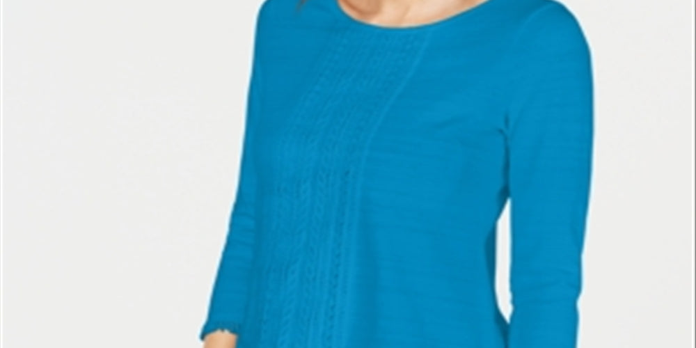 Charter Club Women's Cotton Lace Trim Top Blue Size XX-Large