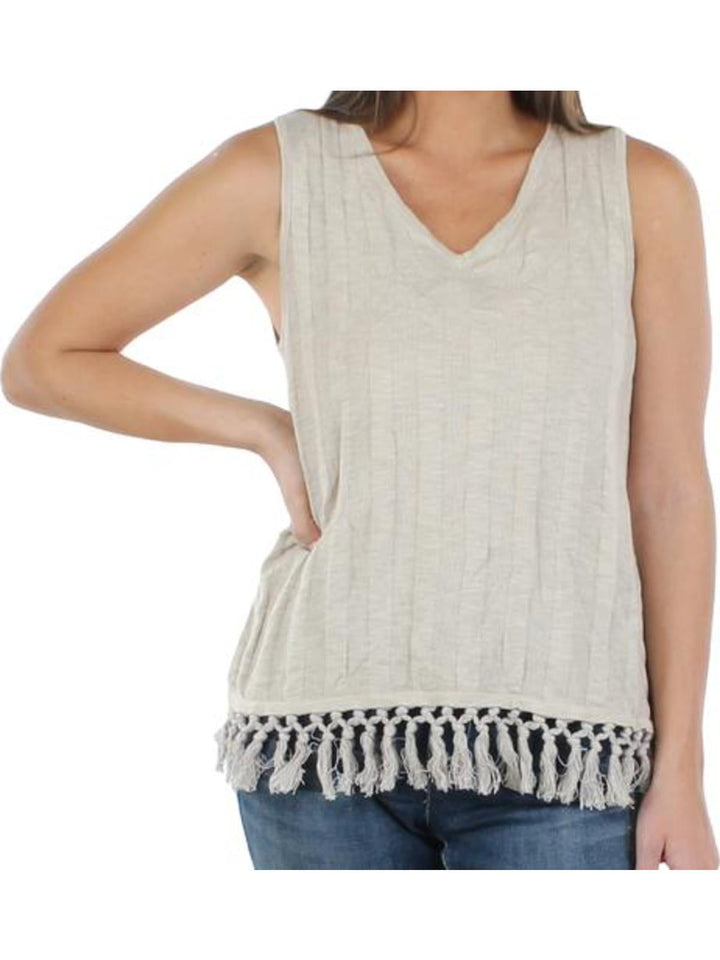 Style & Co Women's Cotton Tassel Sweater Vest Beige Size X-Large