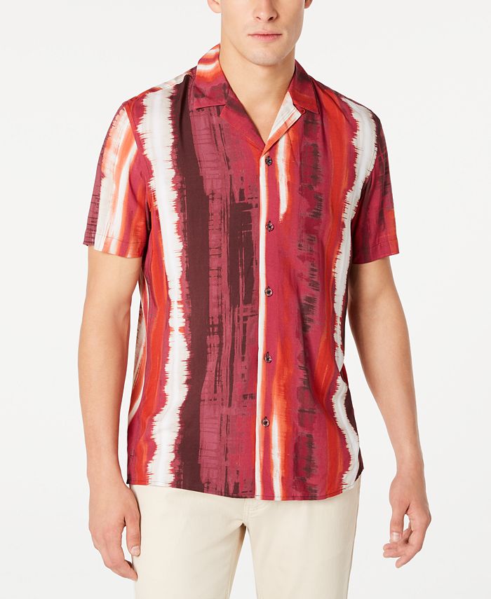 INC International Concepts Men's Regular Fit Tie Dyed Stripe Camp Shirt Pink Size XXX-Large