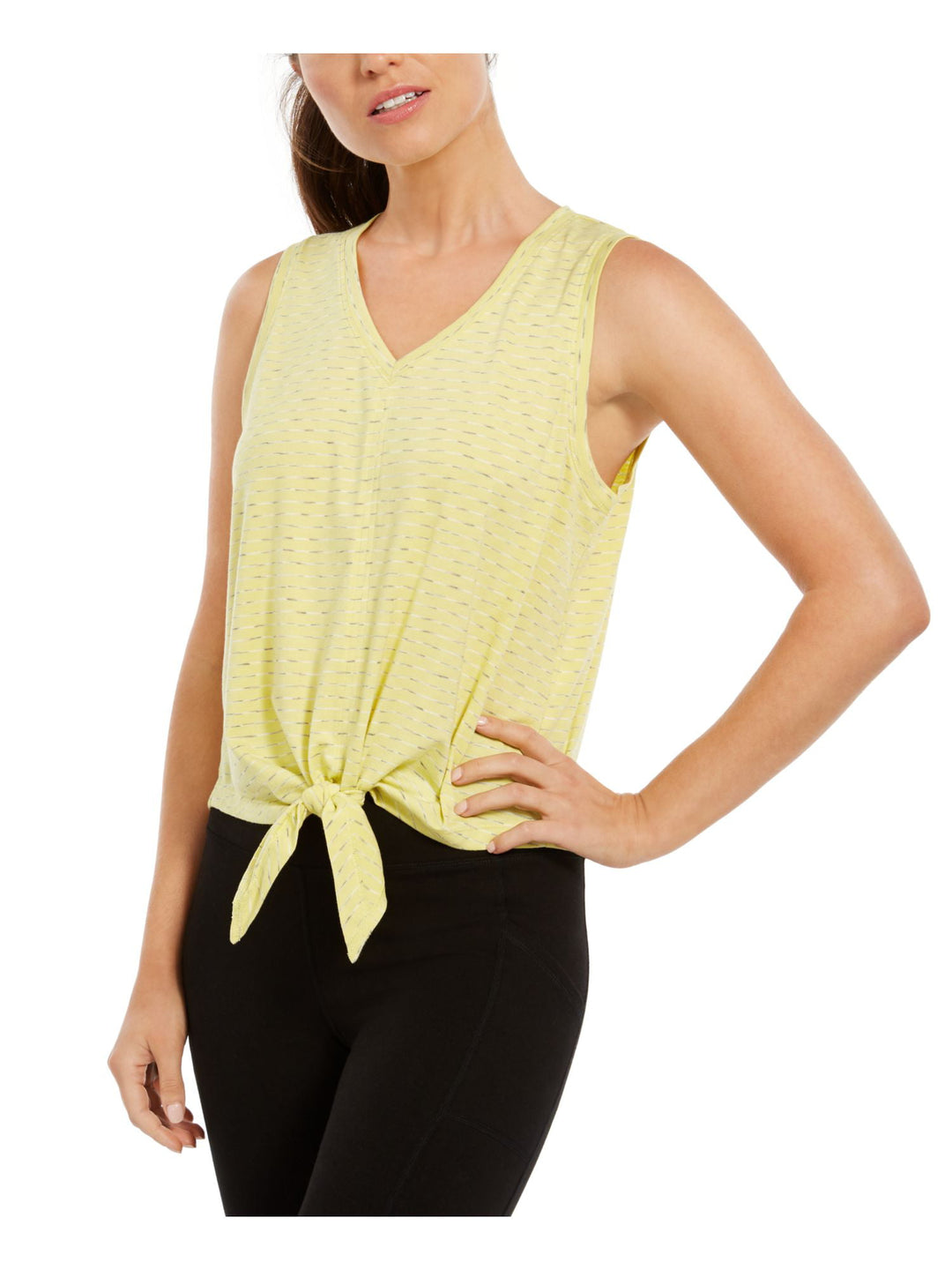 ID Ideology Women's Striped Tie Bottom Tank Casual Top Yellow Size XX-Large