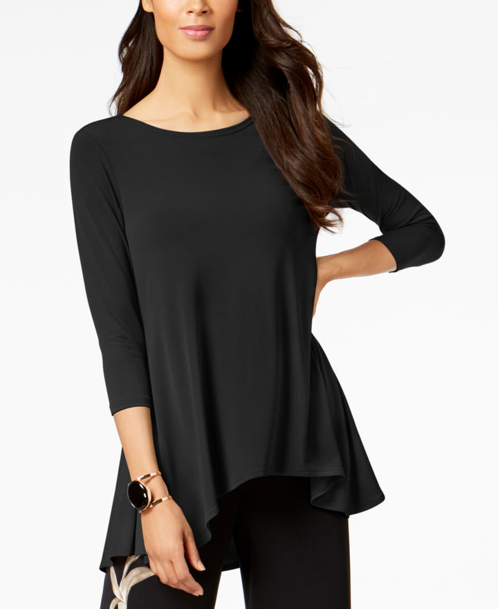 Alfani Women's 3/4 Sleeve High-Low Jersey Tunic Black Size M