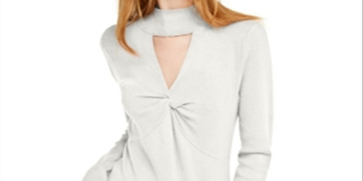 INC International Concepts Women's Cut Out Long Sleeve Keyhole T-Shirt White Size Medium
