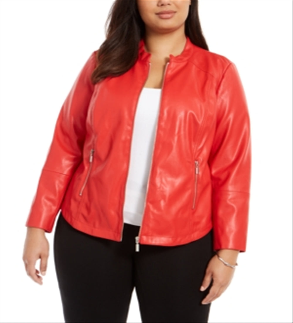 Alfani Women's Faux Leather Jacket Red Size 2X