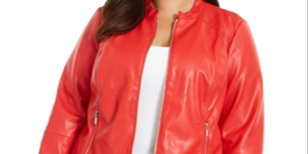 Alfani Women's Faux Leather Jacket Red Size 2X